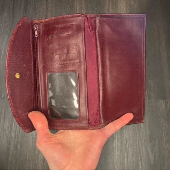 Vintage Burgundy Leather Wallet Clutch Croc Embossed Y2K - Picture 3 of 4